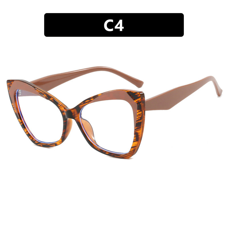 Cat eye color blocked eyeglass frame, contrasting large frame, anti blue light TR90 flat lens, fashionable ins glasses
