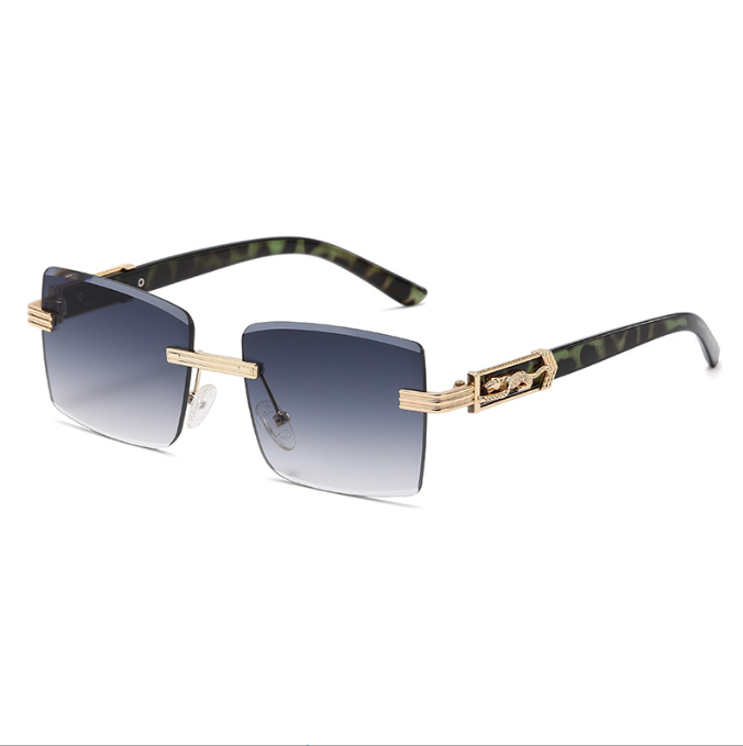 Fashionable frameless sunglasses, trendy leopard decorative glasses personalized square UV resistant sunglasses male