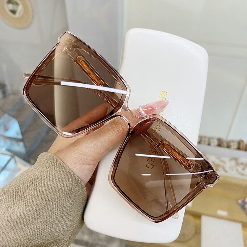 New Vintage Square Oversized Sunglasses Women Men Brand Designer Transparent Gradient Sun Glasses Big Frame Eyewear UV400