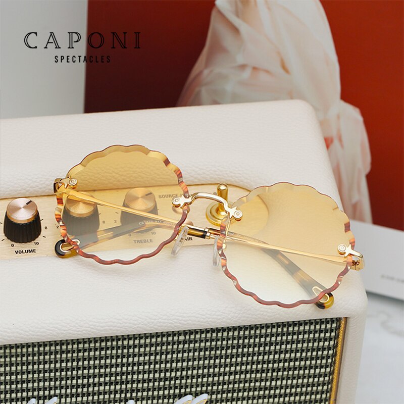 Rimless Sunglasses Women Rosie Flower Shaped Round Women's Fashion Gradient Glasses Trendy Vintage Designer Eyewear