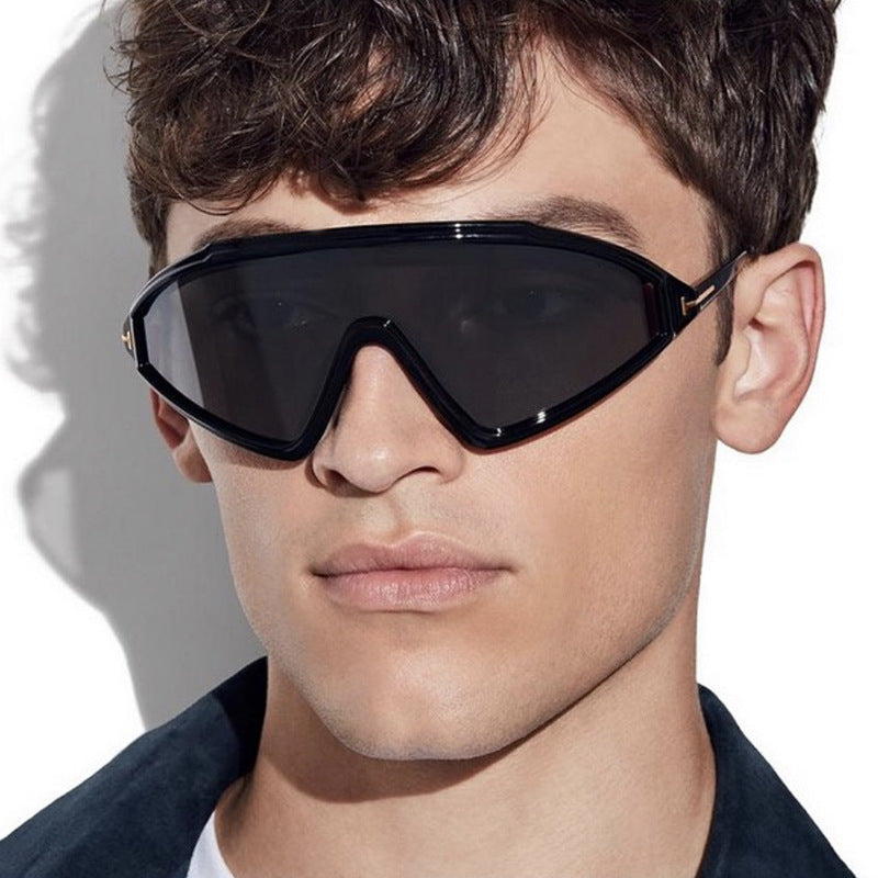 T-shaped triangle irregular connected sunglasses, fashionable retro sunglasses, runway sunglasses