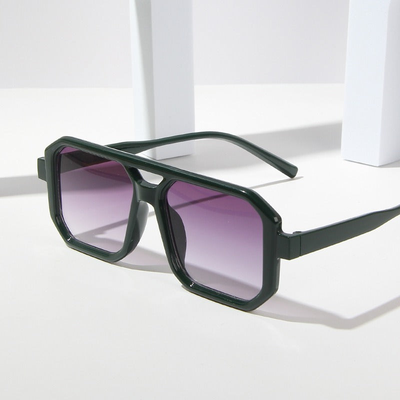Retro double beam sunglasses, European and American new personalized small frame sunglasses, fashionable retro square minimalist sunglasses trend