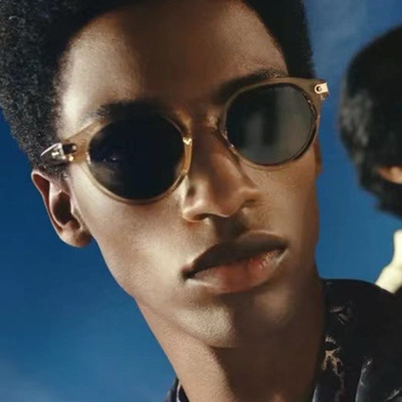 Retro round frame sunglasses for men, new ins sunscreen street photography, personalized and fashionable sunglasses