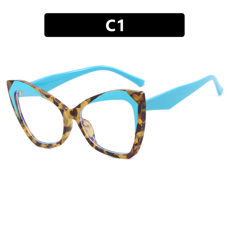Cat eye color blocked eyeglass frame, contrasting large frame, anti blue light TR90 flat lens, fashionable ins glasses