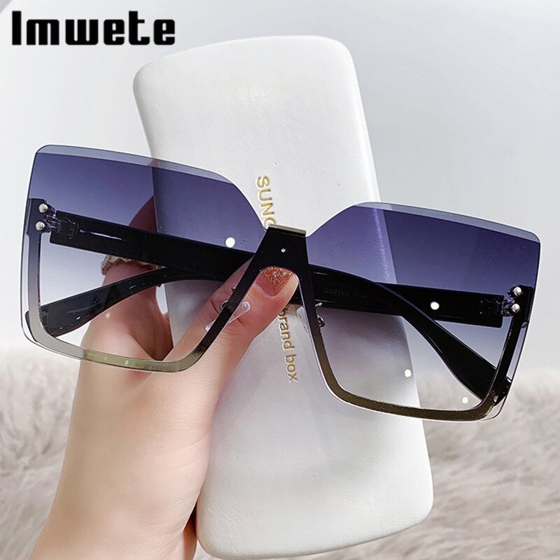 Gradient Rimless Square Sunglasses Women Luxury Brand Desiginer Vintage Green Pink Sun Glasses Ladies Shades Eyewear