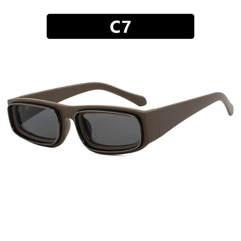 Narrow frame square sunglasses, new personalized double circle fashionable street photography sunglasses