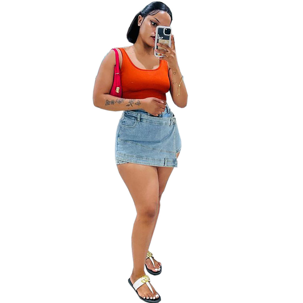 Sexy Irregular Denim Skirt for Women, Fashionable and Stylish High-Waisted Midi Skirt with Asymmetric Hem, Casual Wear for Everyday Outfits