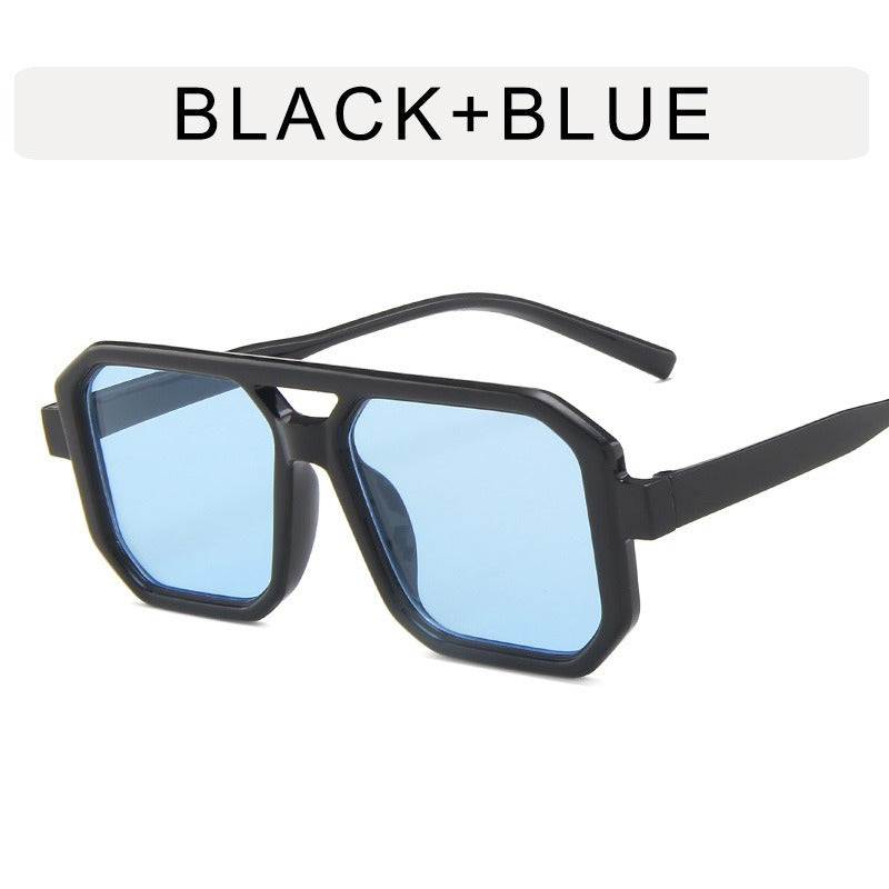 Retro double beam sunglasses, European and American new personalized small frame sunglasses, fashionable retro square minimalist sunglasses trend