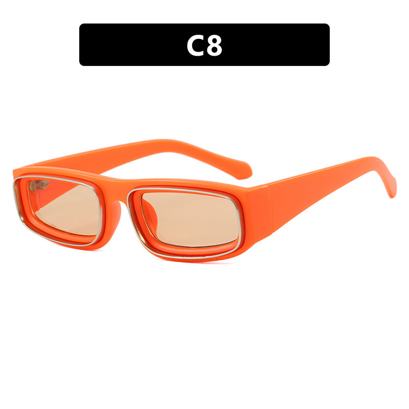 Narrow frame square sunglasses, new personalized double circle fashionable street photography sunglasses
