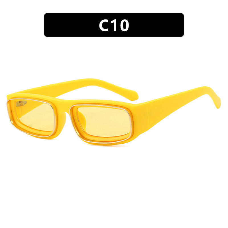 Narrow frame square sunglasses, new personalized double circle fashionable street photography sunglasses