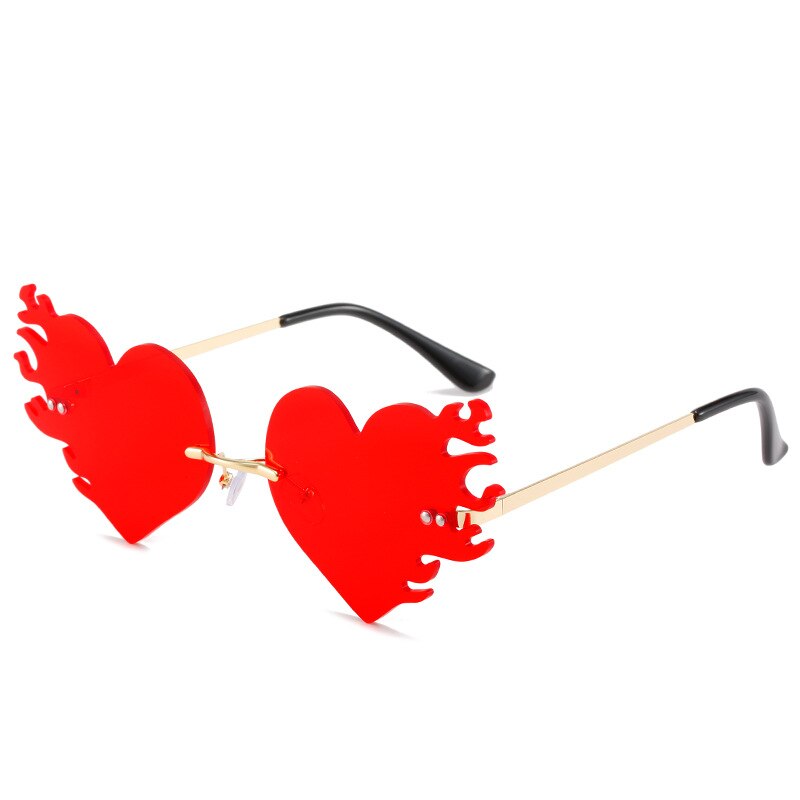 Fashion Luxury Brand Designer Rimless Sunglasses Women Men Vintage Love Heart Sun Glasses For Female Punk Flame Eyewear