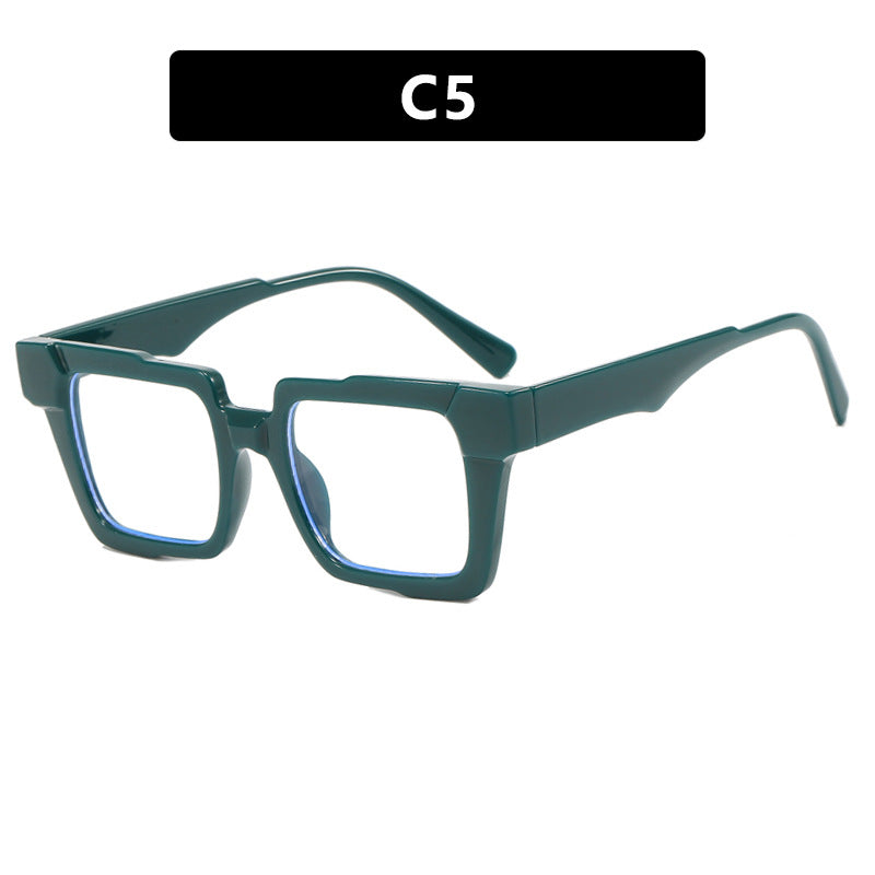 Square color blocked glasses frame, anti blue light flat lens, fashionable ins glasses frame, high-end feel, exaggerated personality, female