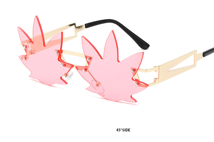 New Unique Rimless Maple Leaf Shape Sunglasses Women Men Irregular Metal Sun Glasses Fashion Gold Leg Shades UV400 Eyewear